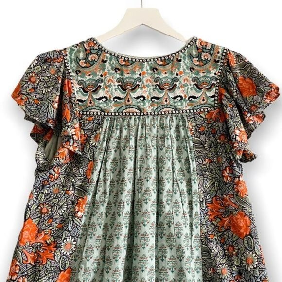 Anthropologie Astrid tunic mini dress in blue green‎ motif, New with tag - Picture 9 of 16